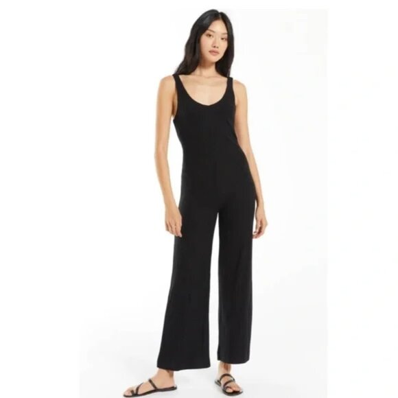Z Supply Black Sleeveless Ribbed Jumpsuit - Picture 1 of 3